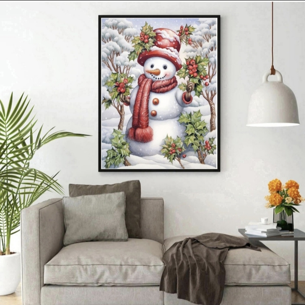 Winter Holiday Red Holly Snowman 5D Diamond Painting Kit New - Picture 2 of 7